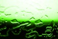 Wet glass surface in drops of water, green gradient, illustration of cood or cold bottle of beer or drink, spilled water texture Royalty Free Stock Photo