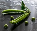 Wet green peas on table water fresh seed vegetable