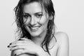 Wet hair headshot portrait, of a happy, smiling model girl, woman, lady Royalty Free Stock Photo