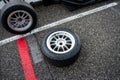 Wet motor sport racing tire on circuit track