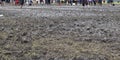 Wet mud with footprints Repetition of mud on wet ground Royalty Free Stock Photo