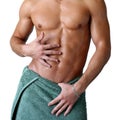 Wet Muscular Torso Wrapped in Towel Royalty Free Stock Photo