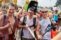 Wet participants of traditional big water battle Royalty Free Stock Photo