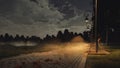 Empty paved walkway in park at rainy autumn night