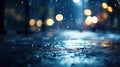 A wet pavement with lights in the background at night, AI Royalty Free Stock Photo