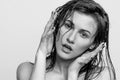 Wet portrait, black and white fashion model girl Royalty Free Stock Photo