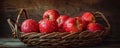 Wet red apples in a wicker basket Royalty Free Stock Photo