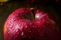 Wet red delicious apple close-up,Fresh juicy red apples, close u Royalty Free Stock Photo