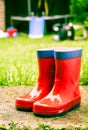 Wet red wellies