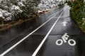 Wet road bicycle lane in the garden of the gods colorado springs Royalty Free Stock Photo