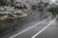 Wet road leading through the garden of the gods colorado springs Royalty Free Stock Photo