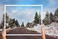 Wet road through the white frame Royalty Free Stock Photo