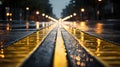 wet road yellow lines Royalty Free Stock Photo