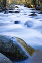 Wet rock reflections, low view of a swift mountain stream in fall