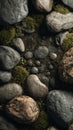 Wet Rocks with Moss and Pebbles Royalty Free Stock Photo