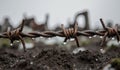Wet rusty barbed wire in gloom Royalty Free Stock Photo