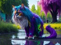 cat got dirty in paints, in the park. AI generated Royalty Free Stock Photo