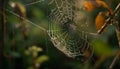 Wet spider web traps dew drops beautifully generated by AI Royalty Free Stock Photo