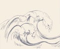 Water wave. Vector line drawind