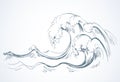 Water wave. Vector line drawind