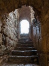 Wet stair in medieval Ajlun castle in Jordan Royalty Free Stock Photo