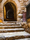 Wet steps in medieval Ajlun castle in Jordan Royalty Free Stock Photo