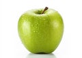 Wet sweet green apple on white background.Macro.AI Generative