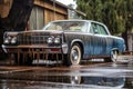 wet tire and wheel of an old car being washed Royalty Free Stock Photo