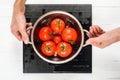 Wet Tomatoes in a Colander After Washing Royalty Free Stock Photo