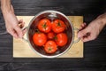 Wet Tomatoes in a Colander After Washing Royalty Free Stock Photo