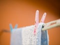 Wet towel drying on clothes line Royalty Free Stock Photo