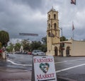 Wet weather can`t stop farmers market. Royalty Free Stock Photo