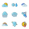 Wet weather icons set, cartoon style