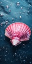 Pink Scallop Shell Underwater: Dark Azure And Red Nature Morte