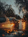 View from driver seat in metro city on a bad weather raining day Royalty Free Stock Photo