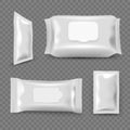 Wet wipes. Realistic mockup of paper tissues decent vector packages for fresh wipes