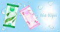 Wet wipes for skin care packages mockup banner