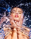 Wet woman face with water drop. Royalty Free Stock Photo