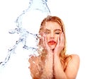 Wet woman face with water drop. Royalty Free Stock Photo