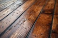 The wet wooden surface. Wood table background with rain water droplets. Generative AI Royalty Free Stock Photo