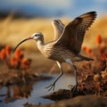 Wetland beauty enhanced by the presence of the Long-billed Curlew.