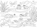 Wetland landscape with animals coloring vector for adults Royalty Free Stock Photo