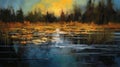 Wetland Pond In The Sun - Abstract Oil Painting