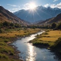 wetland with small river run throuth, leh, ladakh, india made with Generative AI Royalty Free Stock Photo