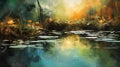 Wetland Sunset: Abstract Painting In Naturalistic Style