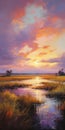 Vibrant Sunrise Over Marsh: Realistic Coastal Landscape Painting