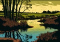 Wetlands cartoon illustration Royalty Free Stock Photo