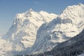 Wetterhorn mountain in winter, Grindelwald, Switzerland. Royalty Free Stock Photo