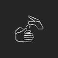 Wetting hands with water chalk white icon on dark background