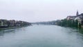 Wettstein Bridge in fog, Basel, Switzerland